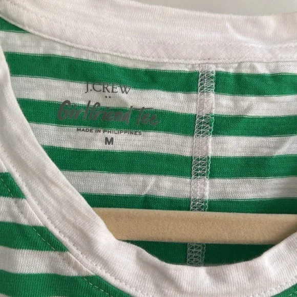 J. Crew Green and White Striped Girlfriend Tee - Picture 2 of 3